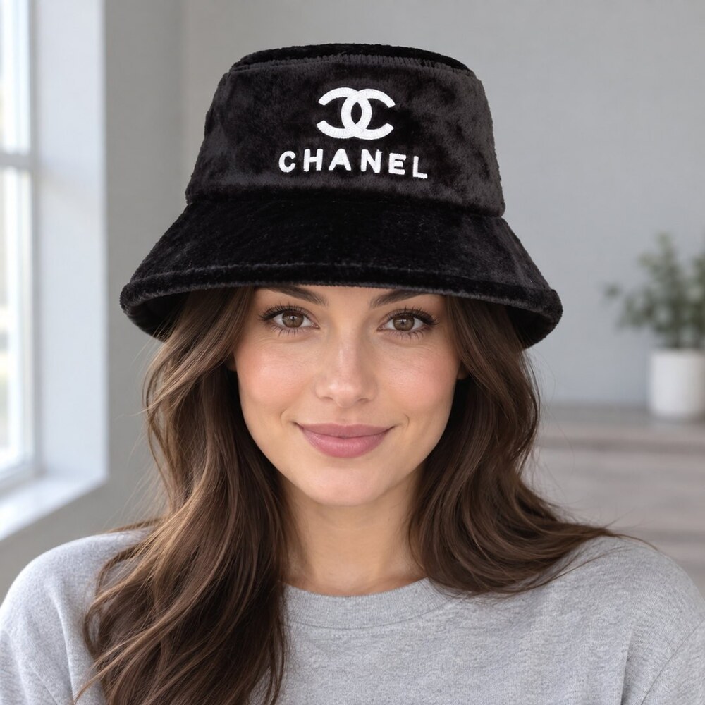 CHANEL Black Shearling Logo Bucket Hat - Picture 2 of 6